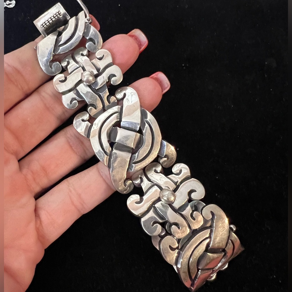 925 STERLING SILVER MEXICO SIGNED VINTAGE THICK CHUNKY HEAVY BRACELET - Picture 1 of 7